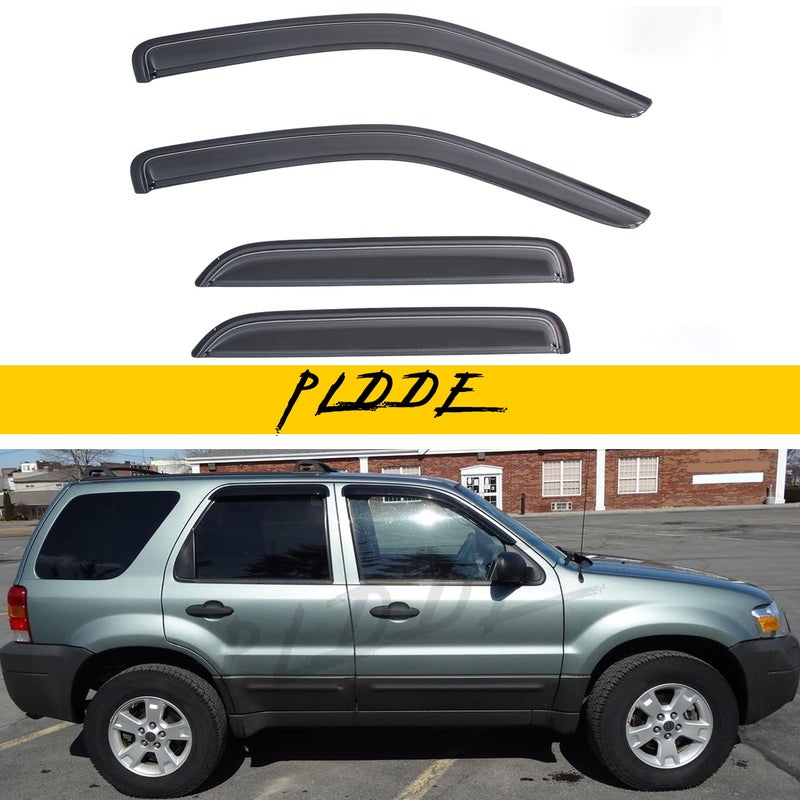PLDDE 4pcs Sun/Rain Guard Compatible with 01-12 Escape 08-11 Tribute 05-11 Mercury Mariner Front+Rear Smoke Semi-Transparent Outside Mount Tape-On Window Visors - Image 1